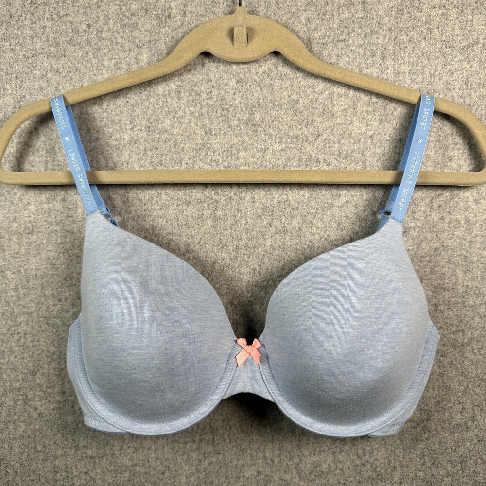 Victorias‎ Secret 34D Blue Bra Womens Adjustable Cotton Blend Underwire Bow